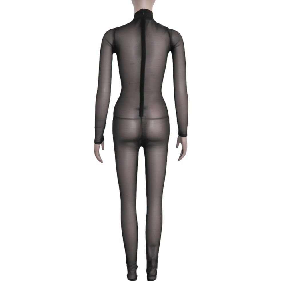 Black Sheer Floral Mesh Jumpsuit Size Small Catsuit - Picture 3 of 7